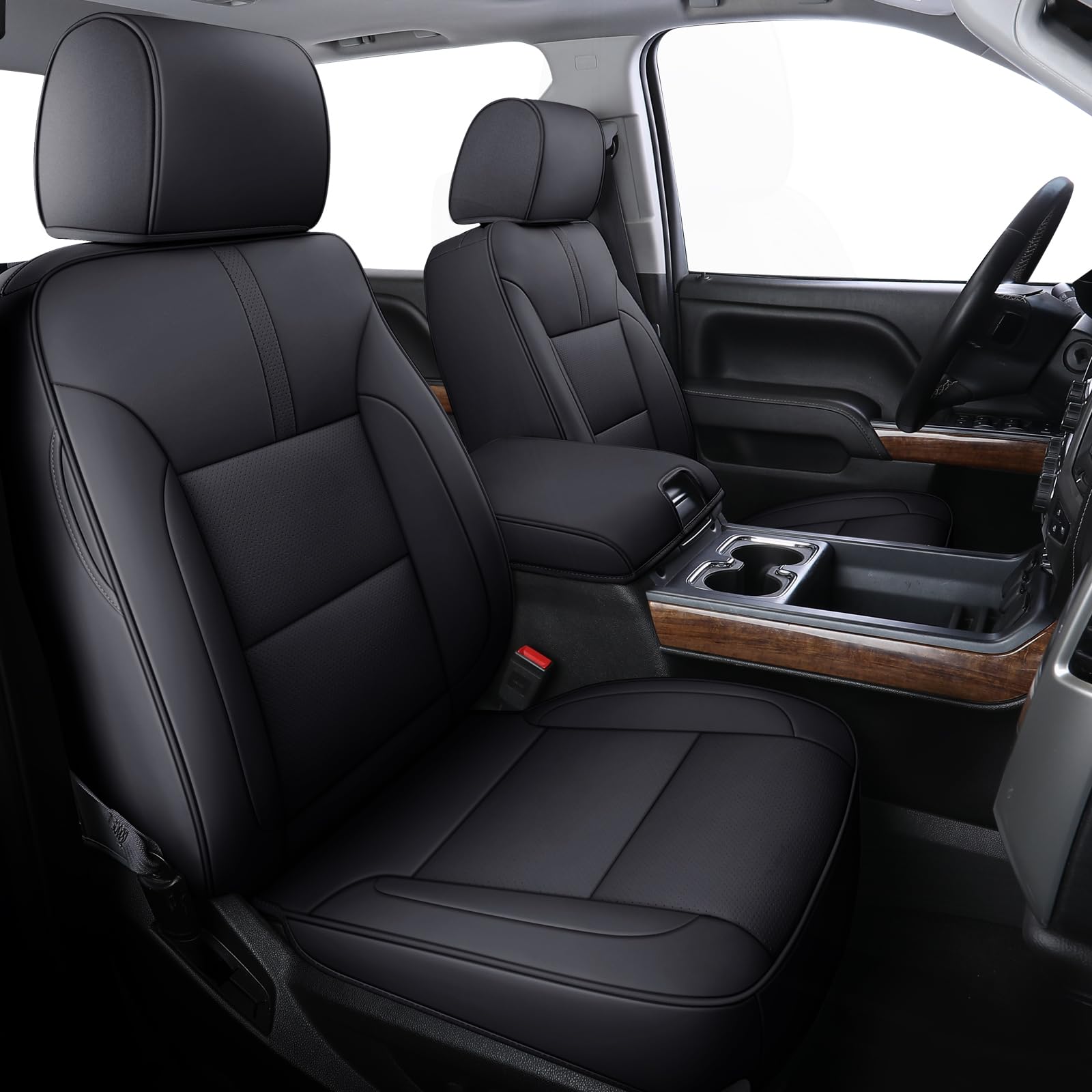 Premium Faux Leather Seat Covers for Chevy Silverado & GMC Sierra (2007-2025) - Full Set Custom Fit for 1500/2500HD/3500HD Crew & Extended Cab - Durable Black Car Seat Protectors for Daily Commute & Road Trips