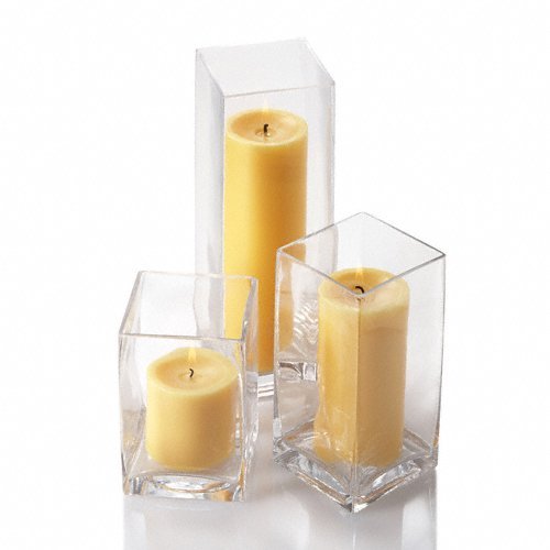 Richland 18-Piece Glass Square Vase Set with 18 Yellow Pillar Candles - Perfect for Wedding Centerpieces, Home Decor, and Party Table Decorations
