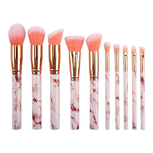 MEYYY 10-Piece Professional Marble Makeup Brush Set - Kabuki, Foundation, Blending, Concealer, Eye & Face Brushes for Liquid, Powder & Cream Cosmetics | Perfect for Travel, Everyday Makeup & Professional Use