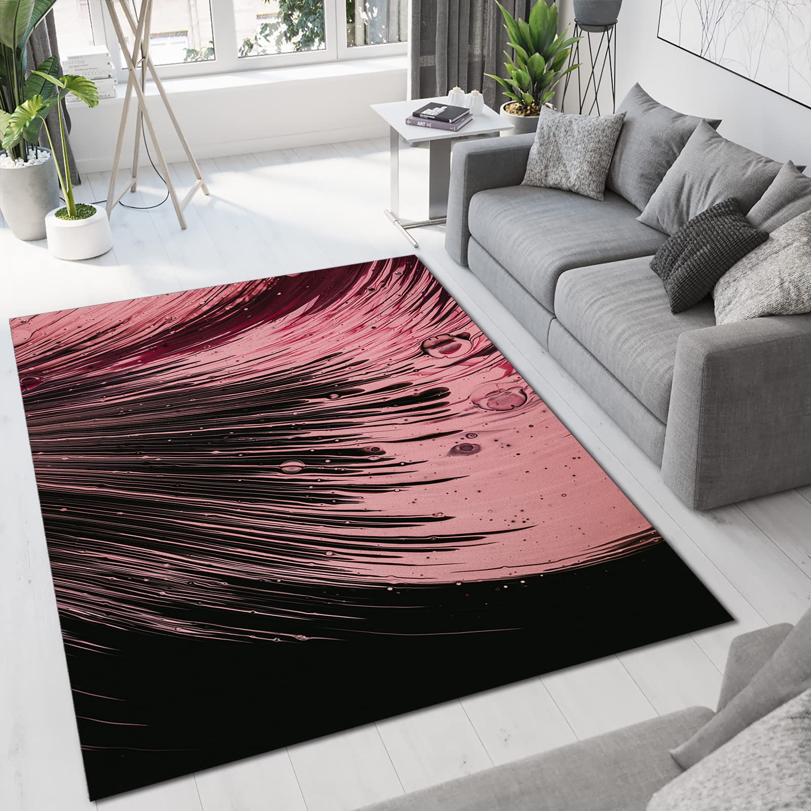 Modern Abstract Gradient Area Rug 5x6ft - Non-Slip Stylish Line Design Decorative Rug for Living Room, Bedroom, Dining Room | Soft Floor Protection & Home Decor Upgrade