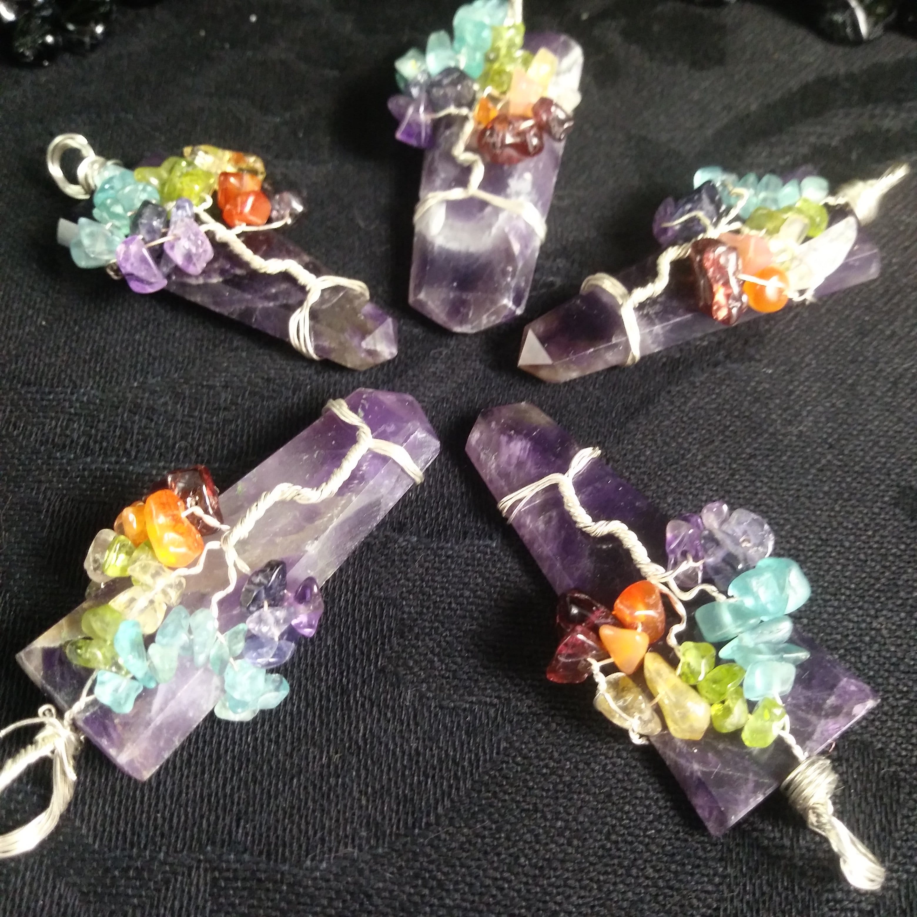 Chevron Amethyst Tree of Life Pendant - Handmade Wire Wrapped Crystal Necklace for Women - Spiritual Jewelry Gift for Meditation, Yoga & Energy Healing
