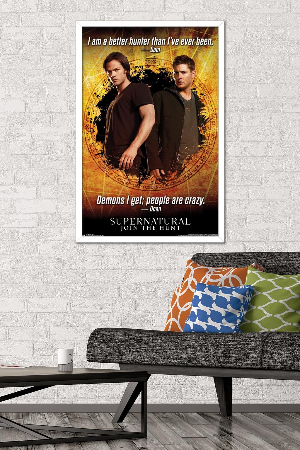 Supernatural TV Show Quotes Wall Poster - 22.375 x 34 Inches, White Framed Version - Perfect for Home Decor, Office & Fan Gifts