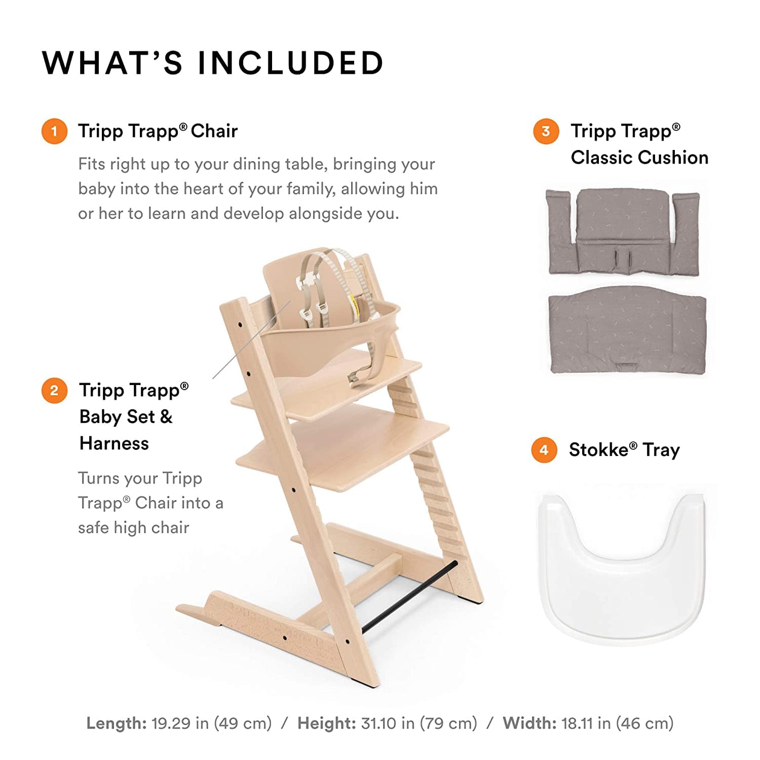 Stokke Tripp Trapp Complete High Chair with Baby Tray - Adjustable Wooden Highchair for Toddlers & Kids - Perfect for Dining, Feeding & Learning at Home