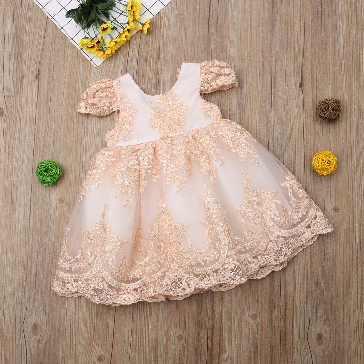 Girls' Crochet Flower Embroidered Bowknot Short Sleeve Dress - Elegant Flower Girl & Bridesmaid Dress for Weddings, Parties & Special Occasions