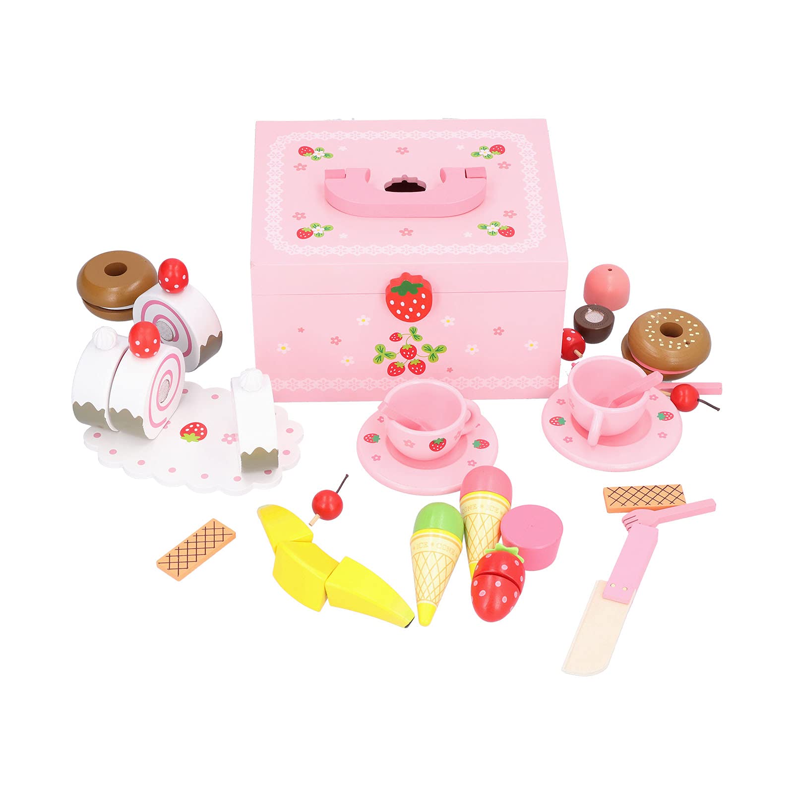 Kids Pretend Play Tea Set - Afternoon Tea Toy with Simulation Cake, Fruit & Desserts, Storage Box Included - Perfect for Girls Ages 3-6 | Birthday Gifts, Role Play, Preschool Learning & Tea Party Fun