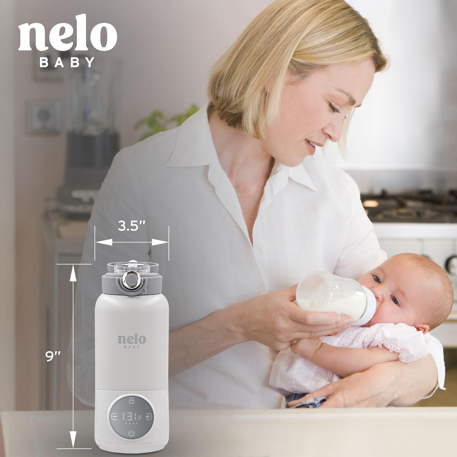 NELO 16oz Portable Milk Warmer - Fast Heating & Charging, Cordless Baby Bottle Warmer for Formula, Breastmilk & Water with Temperature Display | BPA-Free | Ideal for Travel, Nursing Moms & On-the-Go Use