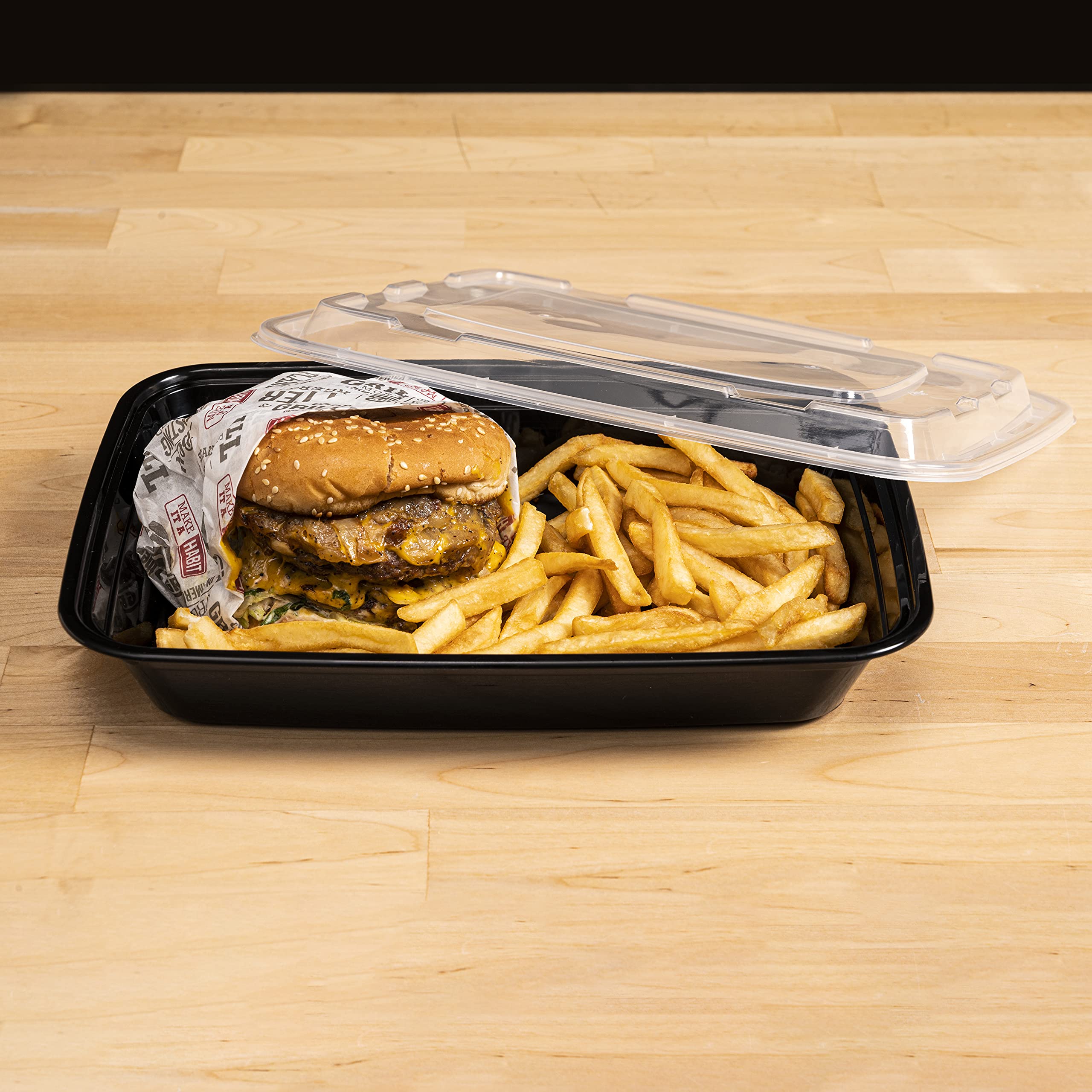 TIYA 32 oz Bulk 150 Pack Takeout Food Containers with Lids - Reusable Rectangular Plastic To-Go Containers - Microwave & Dishwasher Safe, BPA-Free, Leak-Proof - Perfect for Meal Prep, Restaurants, Catering & Leftovers Storage