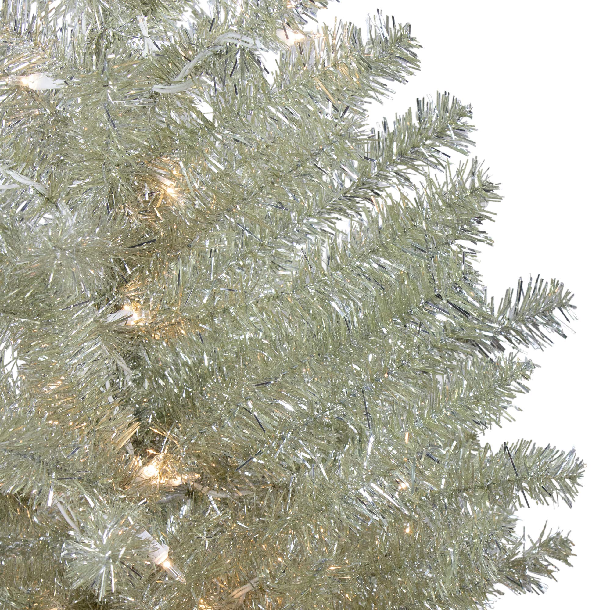 4.5 Foot Soft Metallic Champagne Artificial Tinsel Christmas Tree with Clear Lights - Perfect for Holiday Home Decor, Office Party, and Festive Celebrations