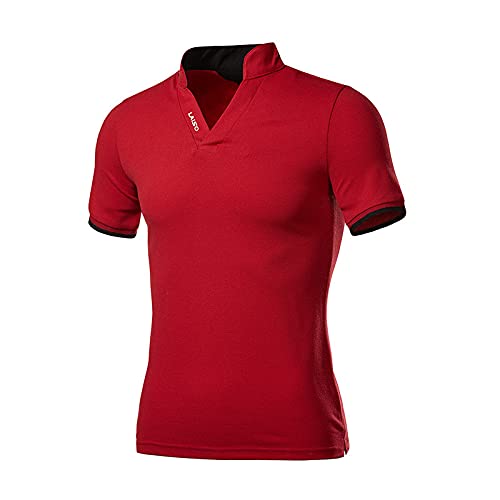 LAISO Men's Slim Fit Short Sleeve Casual T-Shirt - Solid Color Stand Collar Top for Everyday Wear | Perfect for Office, Dating & Weekend Outings