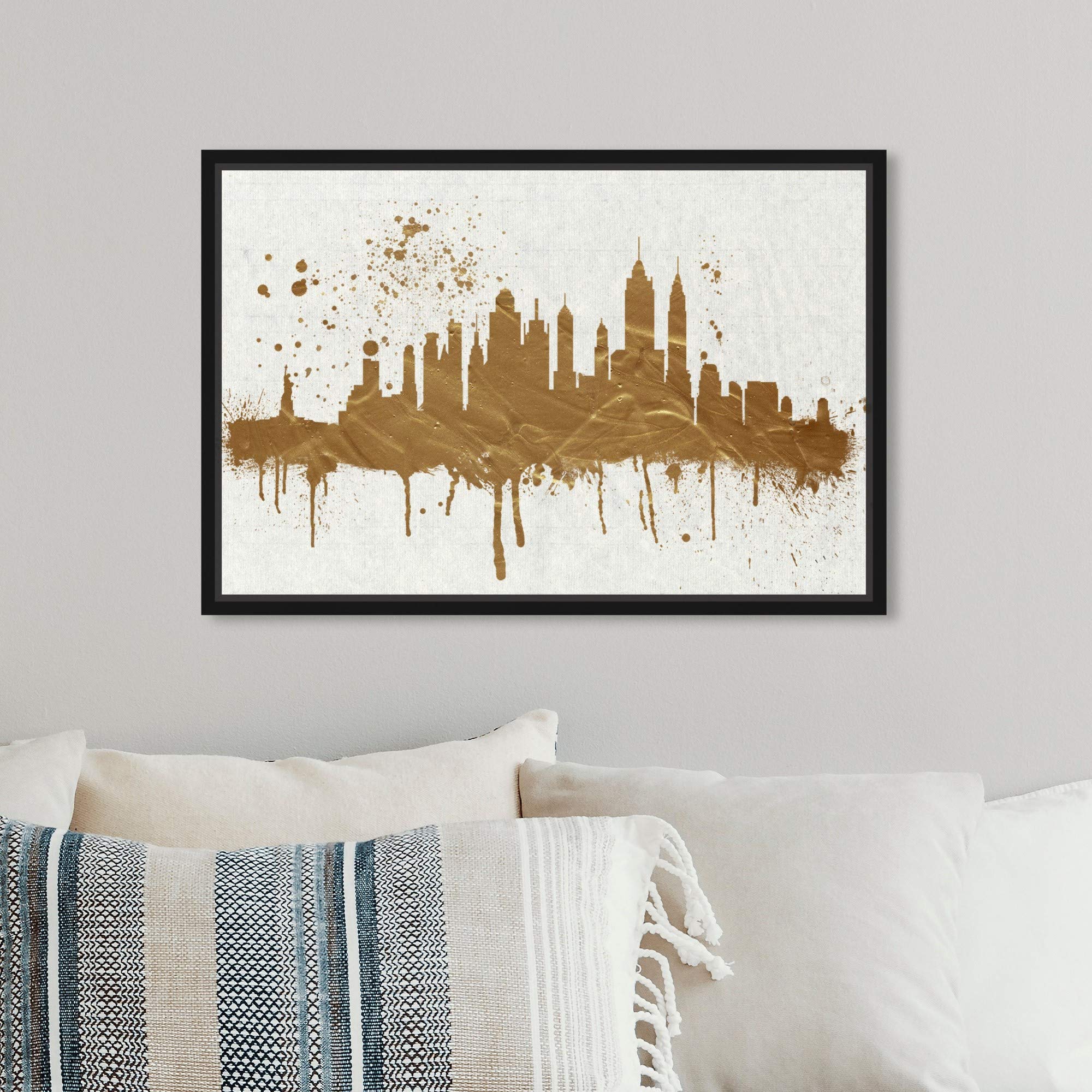 Gold NY Skyline Canvas Wall Art Prints - Modern Cityscape Decor for Living Room, Office & Bedroom