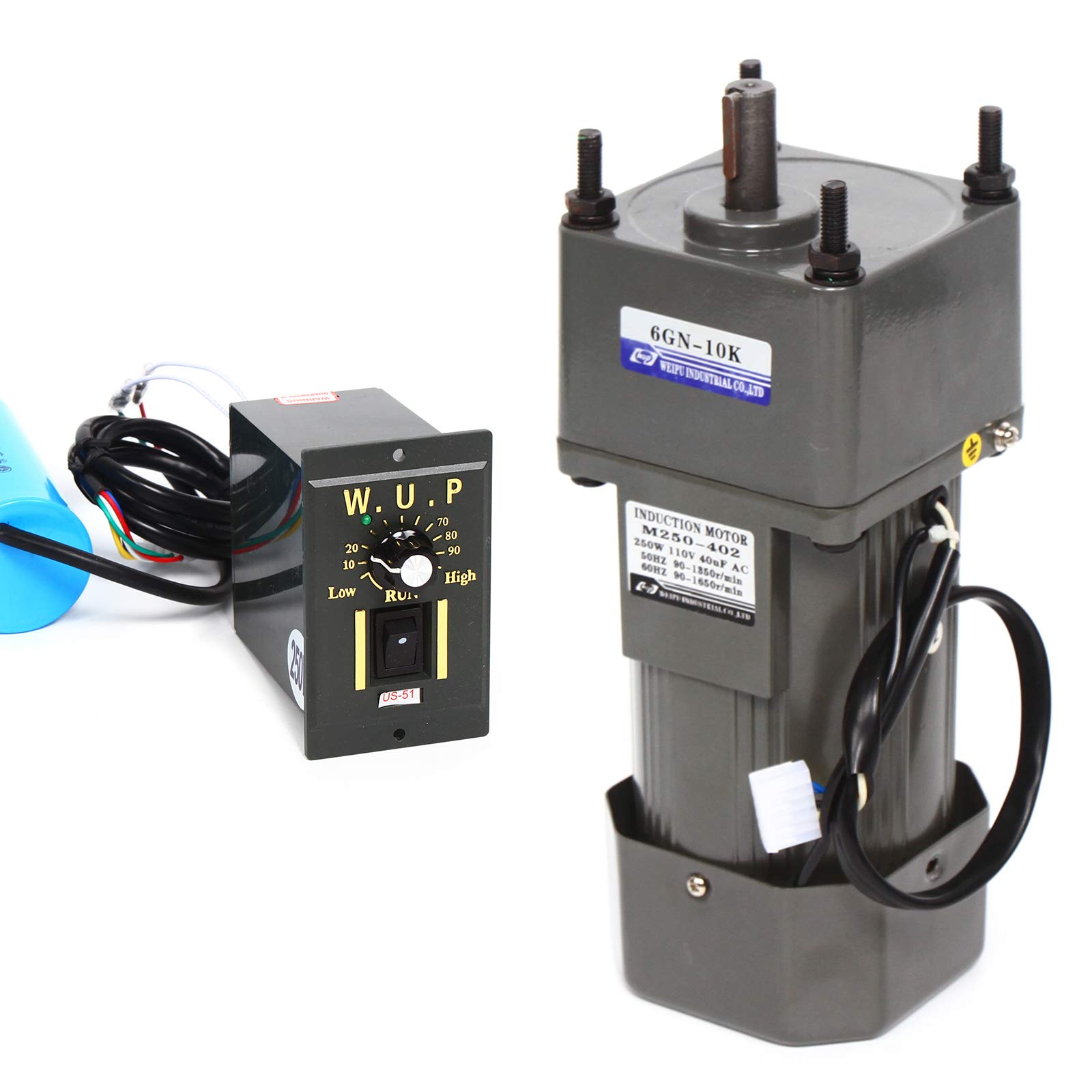 110V 250W High Torque AC Gear Motor - 16Nm Single-Phase Electric Gear Reducer with 0-135 RPM Adjustable Speed Controller | Perfect for Conveyor Systems, Packaging Machinery & Industrial Automation Equipment