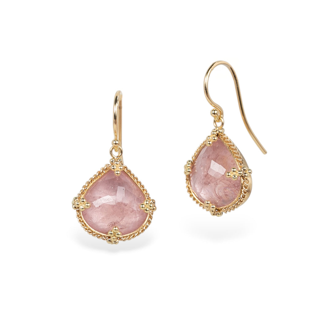 Morganite Rounded Teardrop Earrings - Rose Gold Plated Dangle Earrings for Women | Perfect for Weddings, Date Nights & Special Occasions