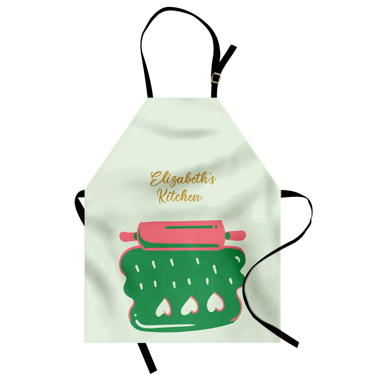 Ambesonne Personalized Chef Apron - Cartoon Baking & Cooking Design with Colorful Rolling Pin Dough Motif - Adjustable Unisex Kitchen Bib for Adults (Fern Green) - Perfect for Home Cooks, Baking Enthusiasts & Culinary Gifts