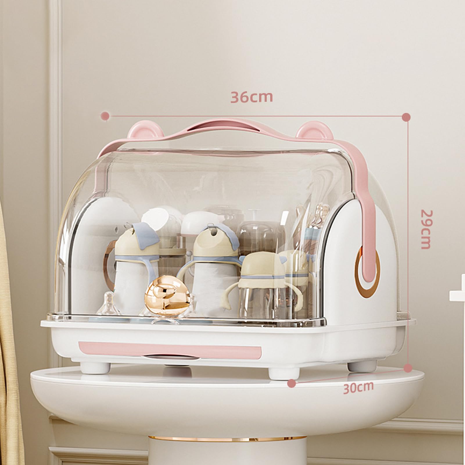 **Portable Baby Bottle Drying Rack & Storage Organizer with Lid – Large Capacity Toddler Feeding Accessories Holder for Kitchen Cabinet (Pink) – Perfect for Nursery, Daycare & On-the-Go Parents**