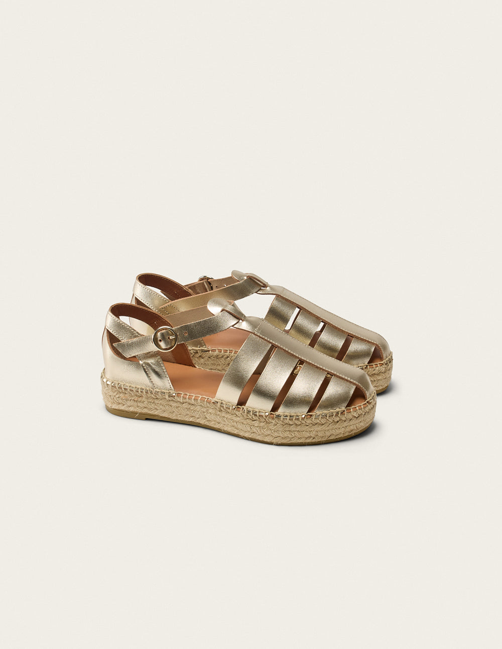 Women's Golden Leather Espadrilles Thais - Stylish Summer Sandals for Beach, Vacation & Casual Outings