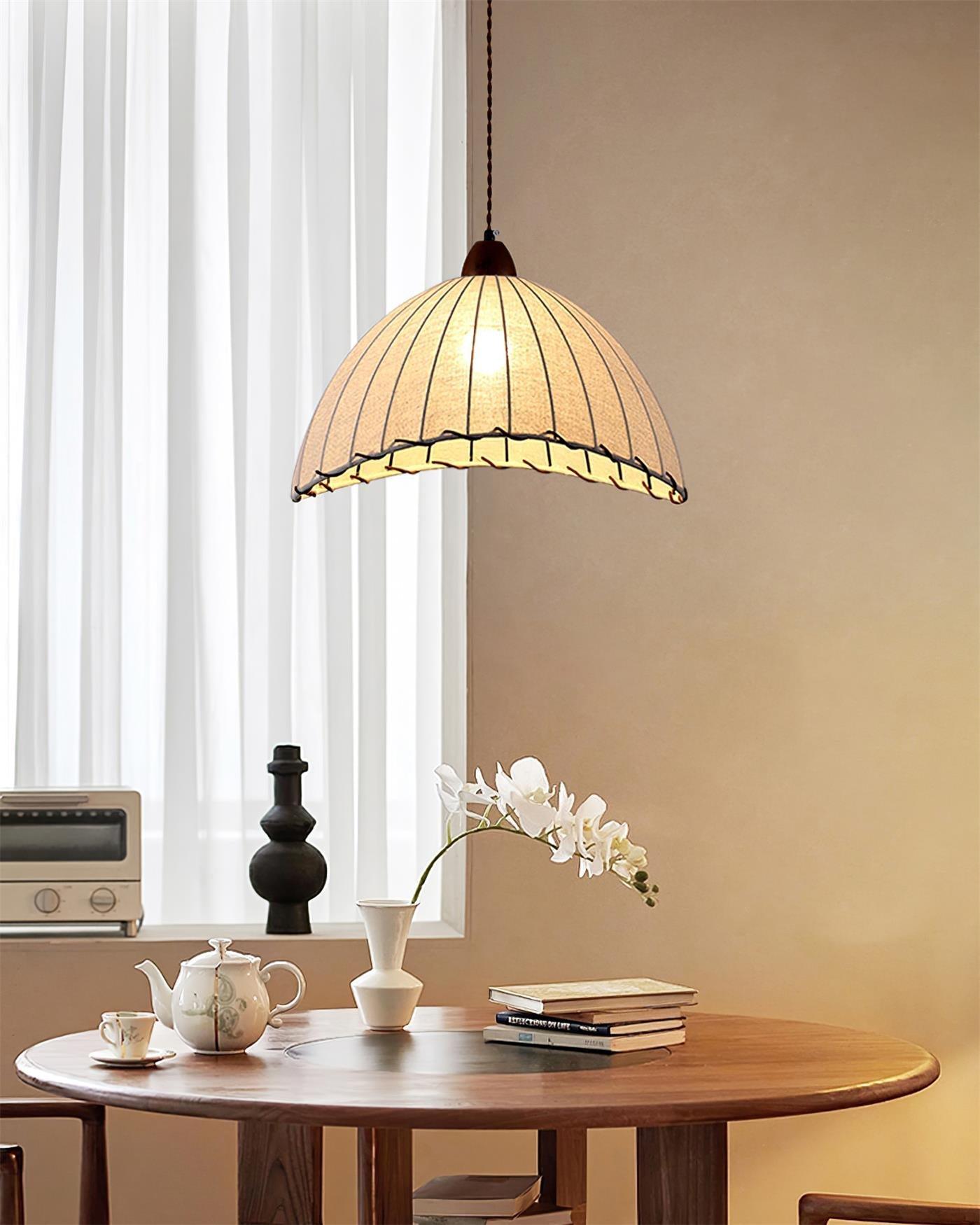 Modern Fabric Pendant Lamp - Handwoven Rattan Hanging Light for Dining Room, Bedroom, Living Room & Kitchen | Boho Chic Ceiling Fixture with Warm Ambient Lighting