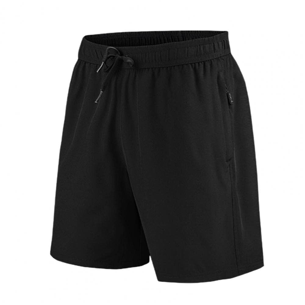 Men's Athletic Shorts with Adjustable Drawstring & Elastic Waist - Breathable Solid Color Training Shorts for Running, Gym & Casual Wear - Black (Mid Waist)