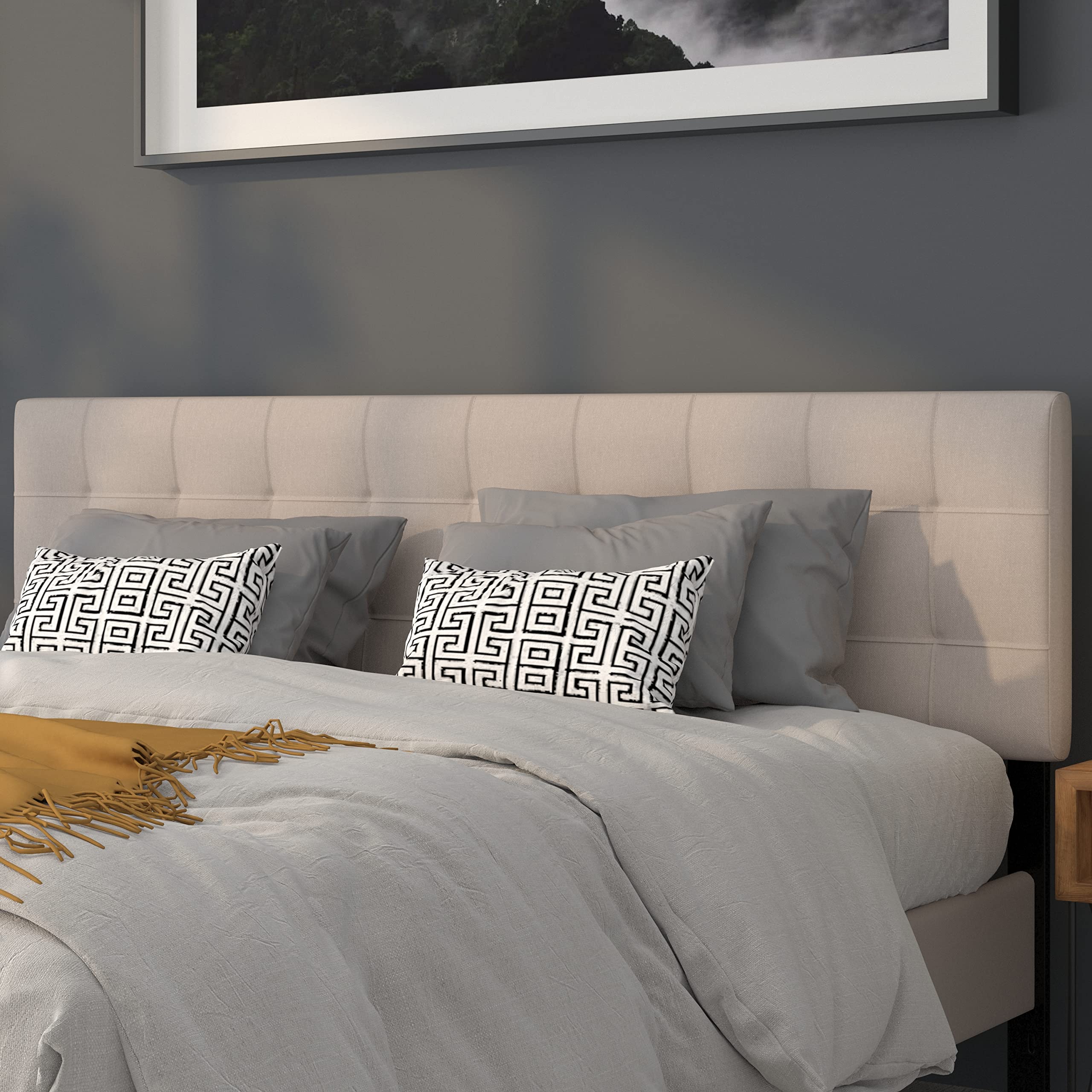Flash Furniture Bedford Tufted Upholstered King Size Headboard - Beige Fabric Upholstery for Bedroom Decor & Luxury Master Suite Upgrade