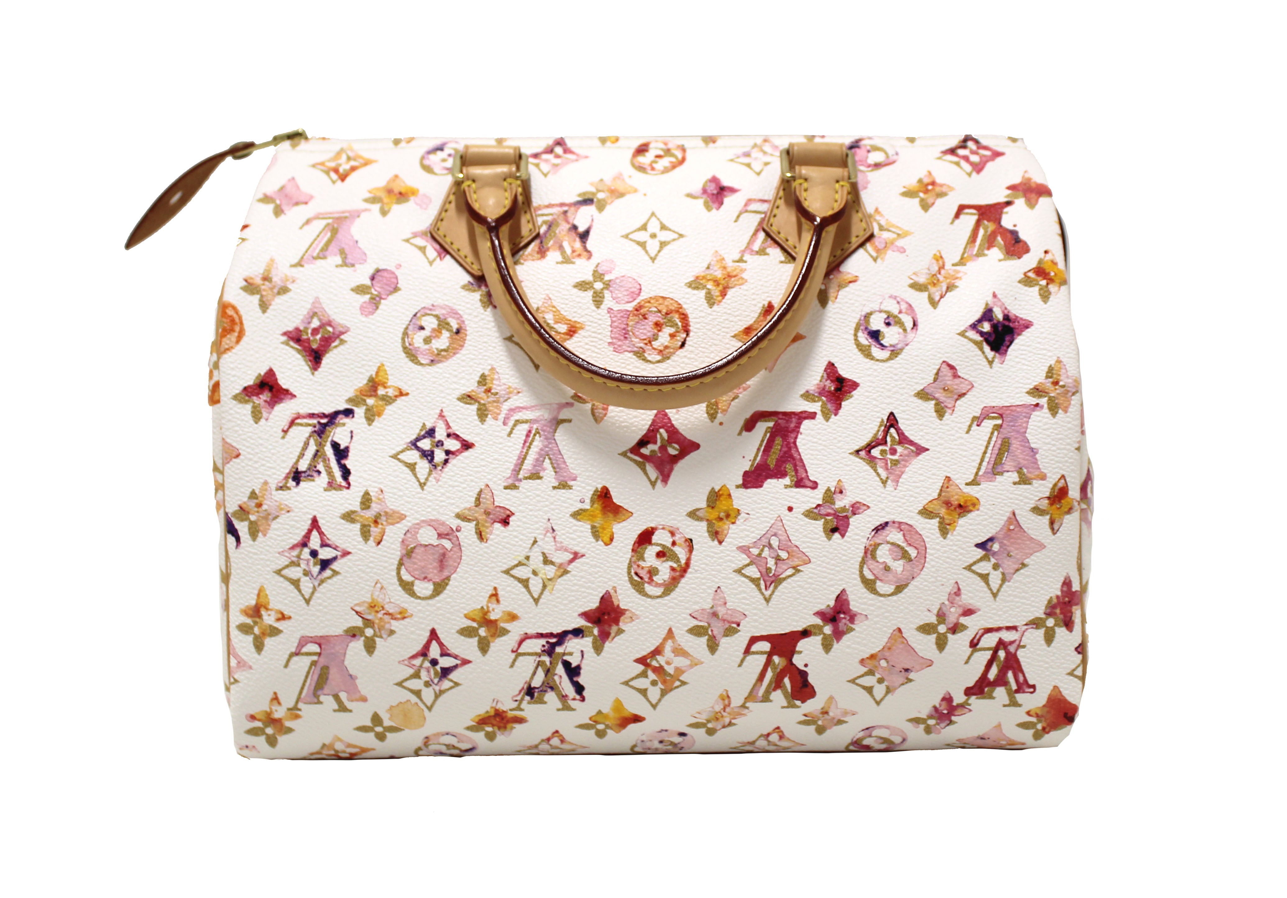 Authentic Louis Vuitton Limited Edition White Watercolor Aquarelle Speedy 30 Handbag - Luxury Designer Shoulder Bag for Women, Perfect for Travel, Work & Special Occasions