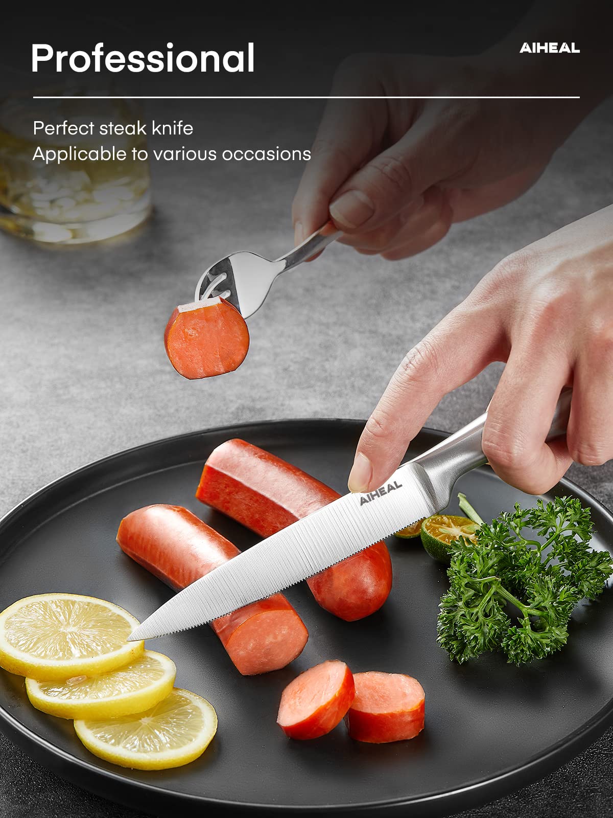 Premium 12-Piece Stainless Steel Steak Knife Set - 4.5 Inch Sharp Micro-Serrated Blades, Never Needs Sharpening - Perfect for Dinner Parties, BBQs, and Steakhouse-Style Dining at Home