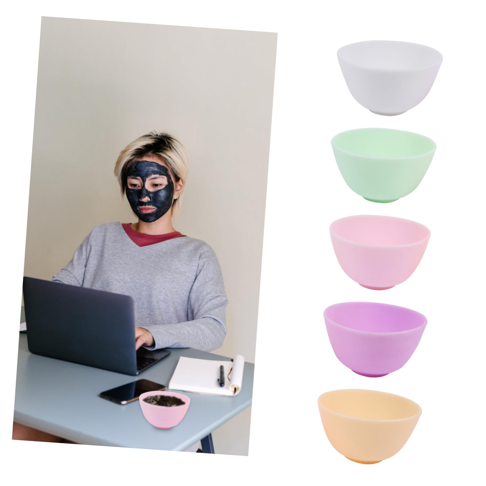 5pcs Silicone Mask Mixing Bowls - Reusable DIY Facial Mask & Skin Care Tool for Spa, Makeup, Sushi Dipping - Perfect for Home Beauty Routine & Professional Salon Use