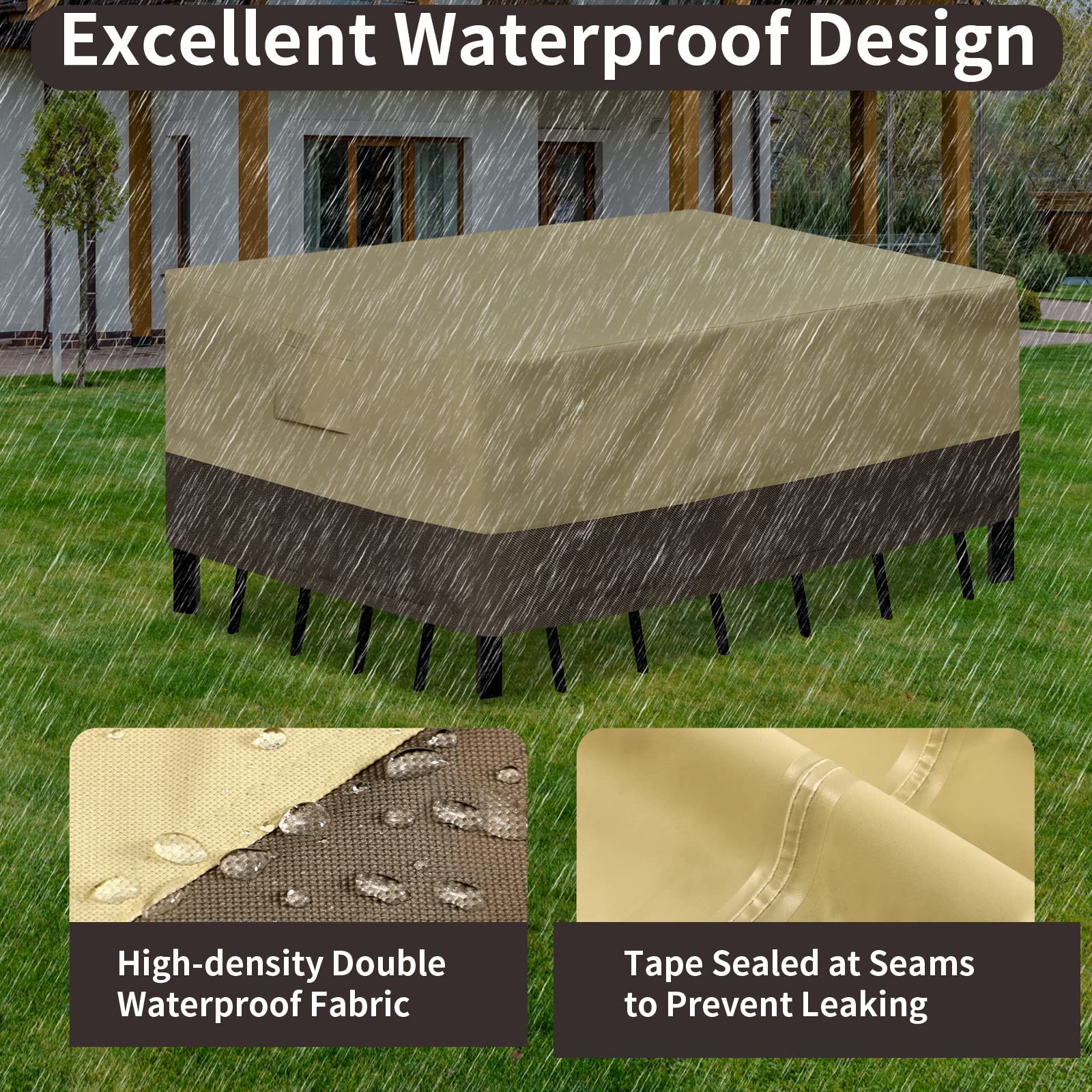 PureFit Waterproof 650D Outdoor Patio Furniture Cover - Rectangle Table Cover 90
