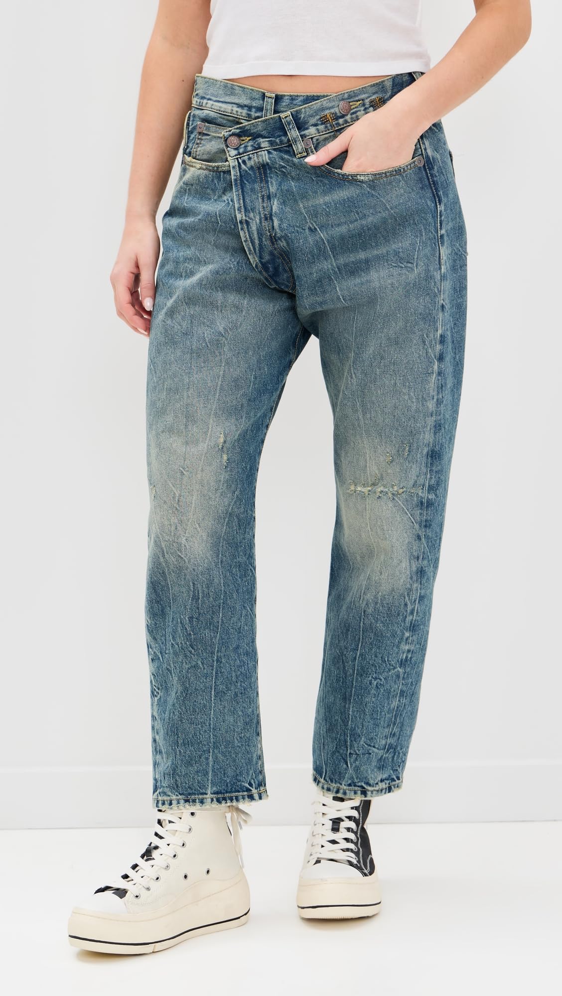 R13 Women's High Waist Cross Over Jeans - Stretch Denim Skinny Pants for Casual Wear & Night Out | Perfect for Date Night, Shopping & Everyday Fashion