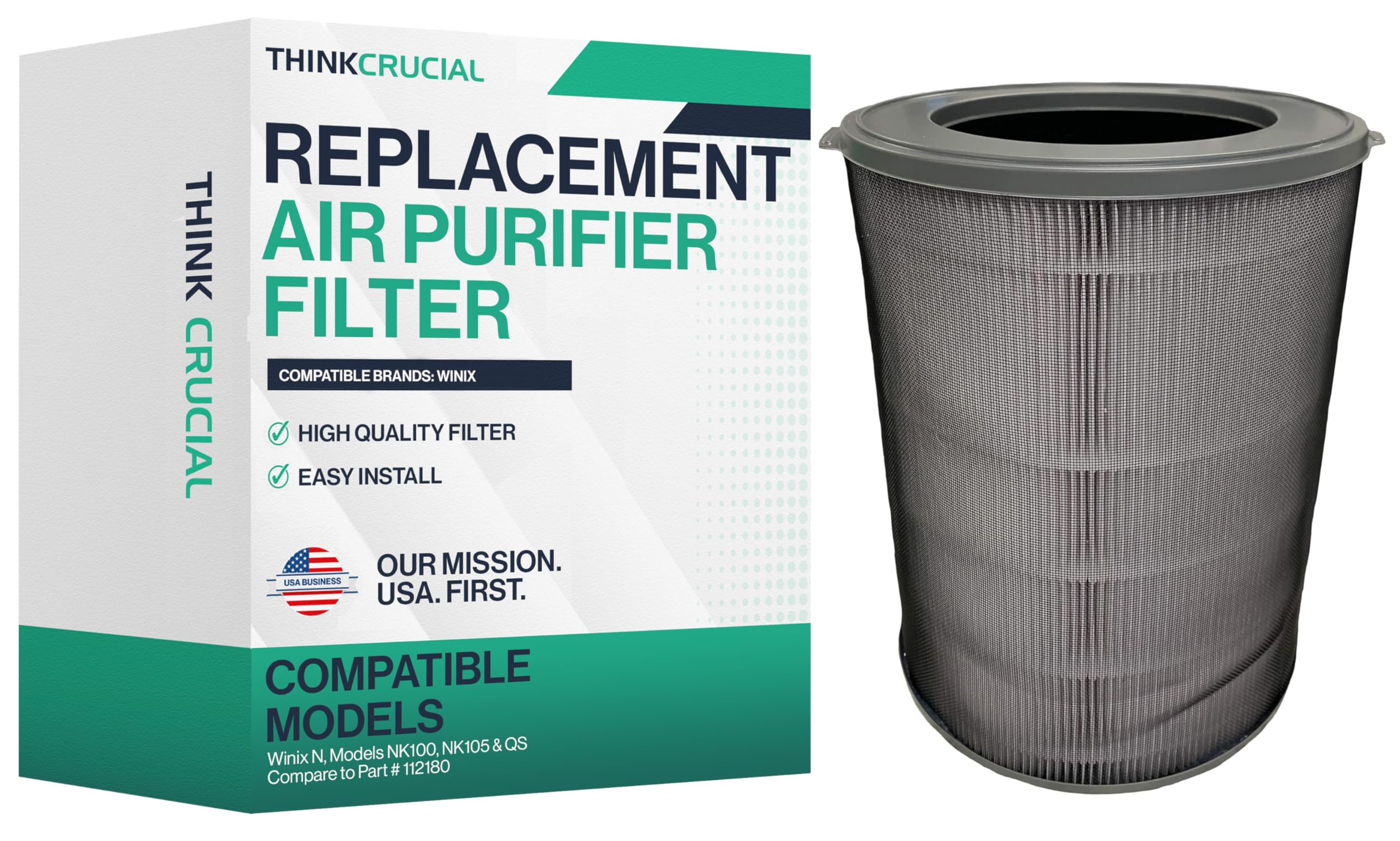 Think Crucial Replacement Air Purifier Filter - Compatible with Winix NK100, NK105 & QS Models (Replaces Part #112180) - 1 Pack - Improves Indoor Air Quality for Home, Office & Bedroom