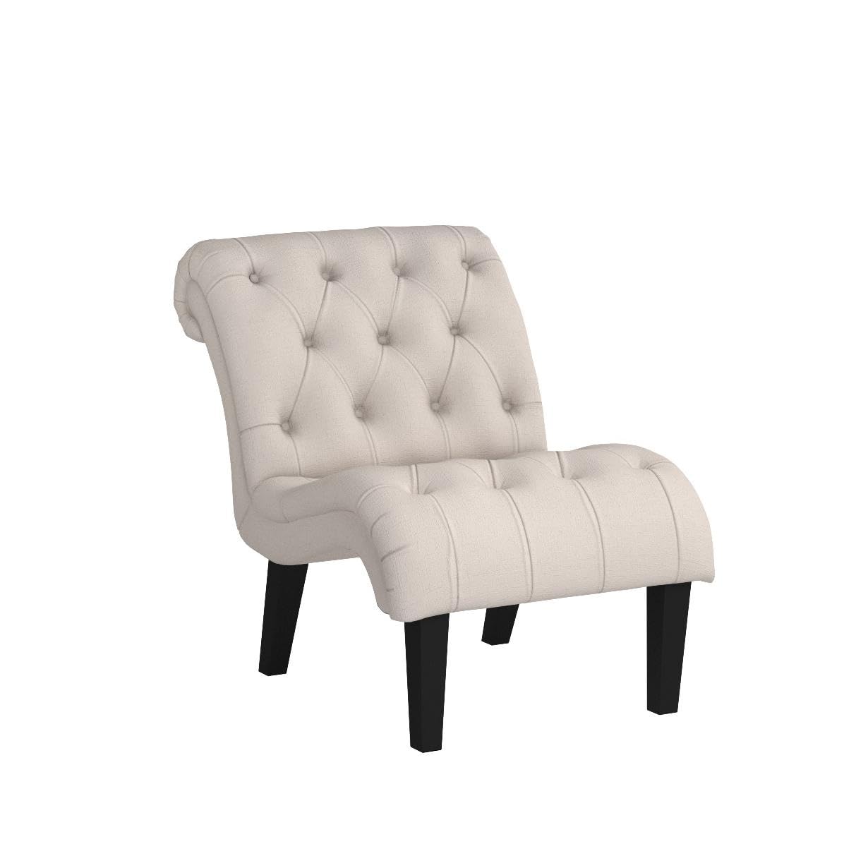Yongqiang Set of 2 Upholstered Tufted Accent Chairs with Wood Legs & Linen Fabric - Modern Armless Side Chairs for Living Room, Bedroom, or Office Decor