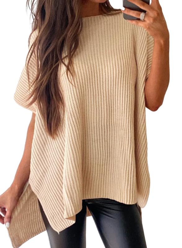 SHEWIN Women's Casual Short Sleeve Sweater - Loose Oversized Shirt Spring Tops for Women 2025 | Comfortable Everyday Wear, Office Outfits & Weekend Style