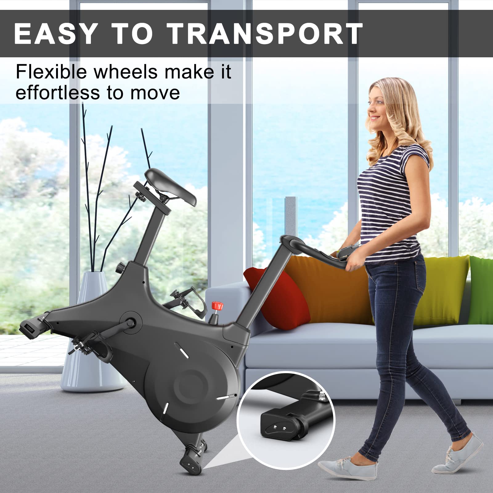 Goplus Magnetic Exercise Bike for Home Gym - Stationary Bike with Adjustable Magnetic Resistance, Safe Flywheel, Comfortable Seat Cushion, LCD Monitor & Phone Holder - Perfect for Indoor Cycling, Cardio Workout & Home Fitness Training