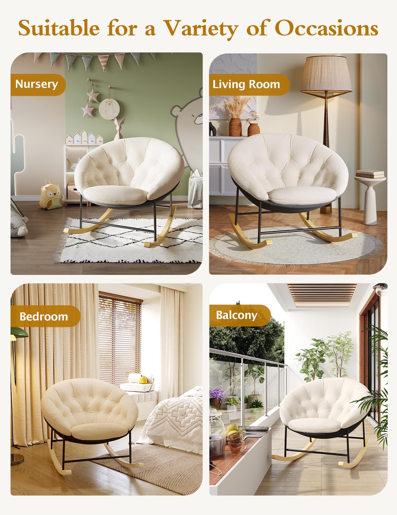 Kidirect Modern Upholstered Nursery Rocking Chair with Cozy Cushion - Comfortable Baby Rocker & Saucer Sofa Chair for Reading, Nursing, and Relaxing - Perfect for Nursery, Living Room, Bedroom (Beige)