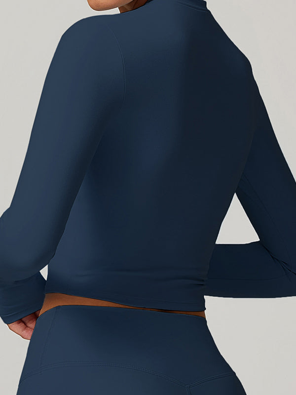 ZASUWA Women's Solid Color Quick Dry Elastic Tight Long Sleeve Workout Tops - Perfect for Yoga, Running & Gym Training