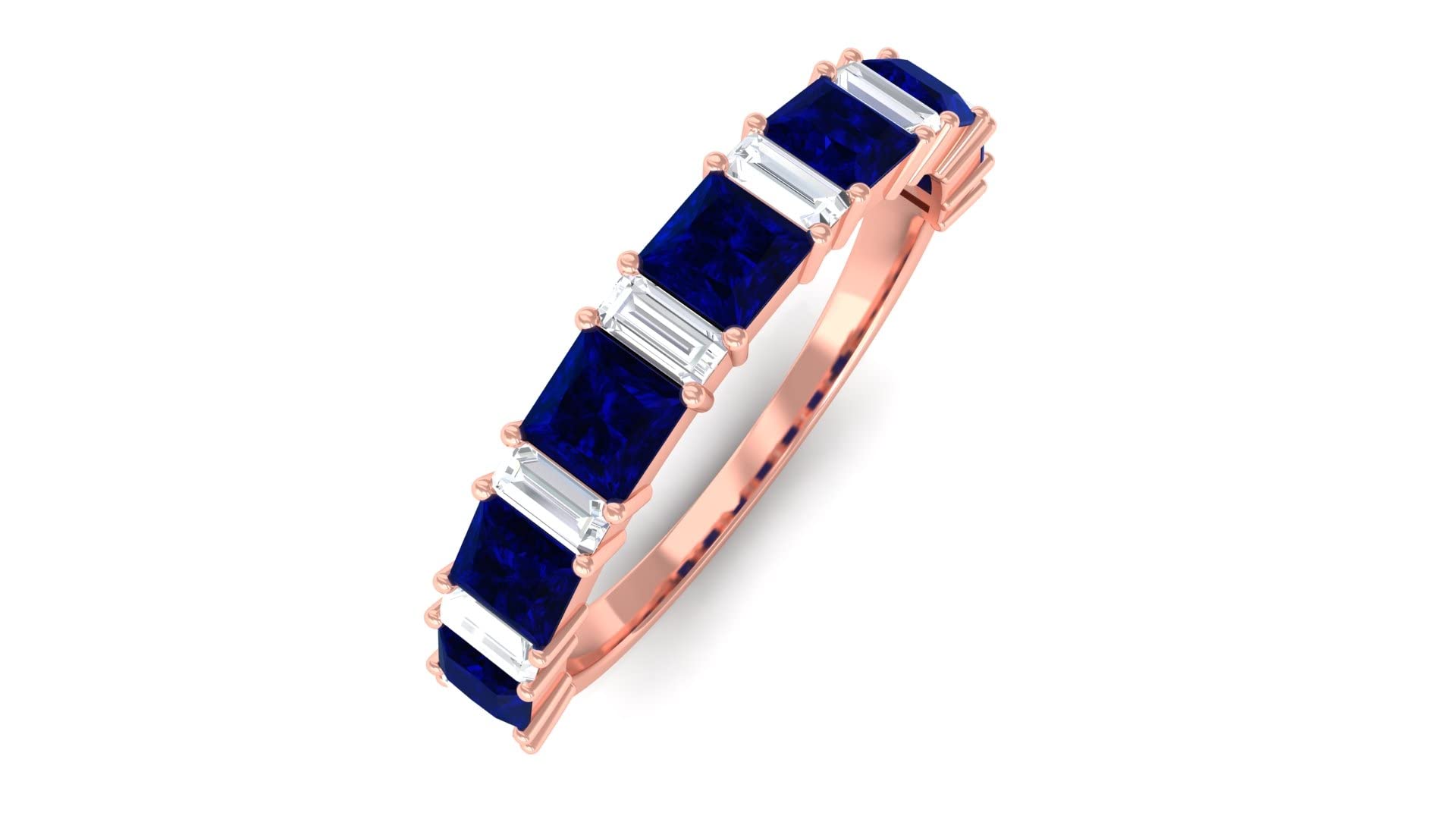 2 CT Princess Cut Created Blue Sapphire and Diamond Half Eternity Ring - 14K Solid Gold Wedding Band, Anniversary Gift for Her, Perfect for Bridal Jewelry and Special Occasions