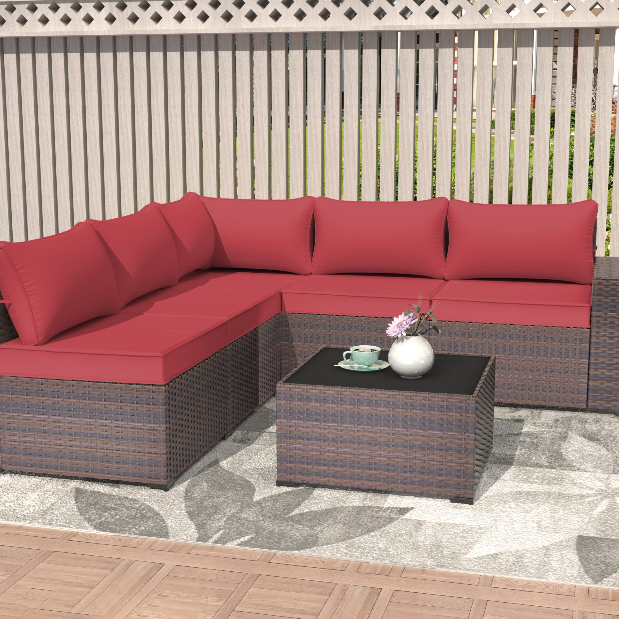 11-Piece Outdoor Cushion Covers Set - Waterproof & UV Resistant Patio Furniture Replacement Covers for Sofa, Chair & Back Pillows - Perfect for Garden, Deck, Poolside & Outdoor Living Spaces (Red)