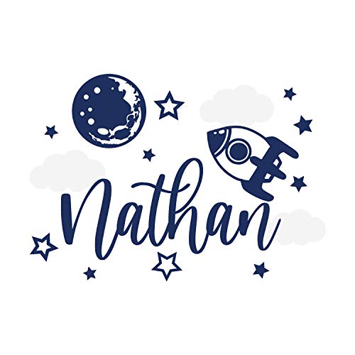 Custom Boy Name Wall Decal - Space Rocket Nursery Decor for Kids Room