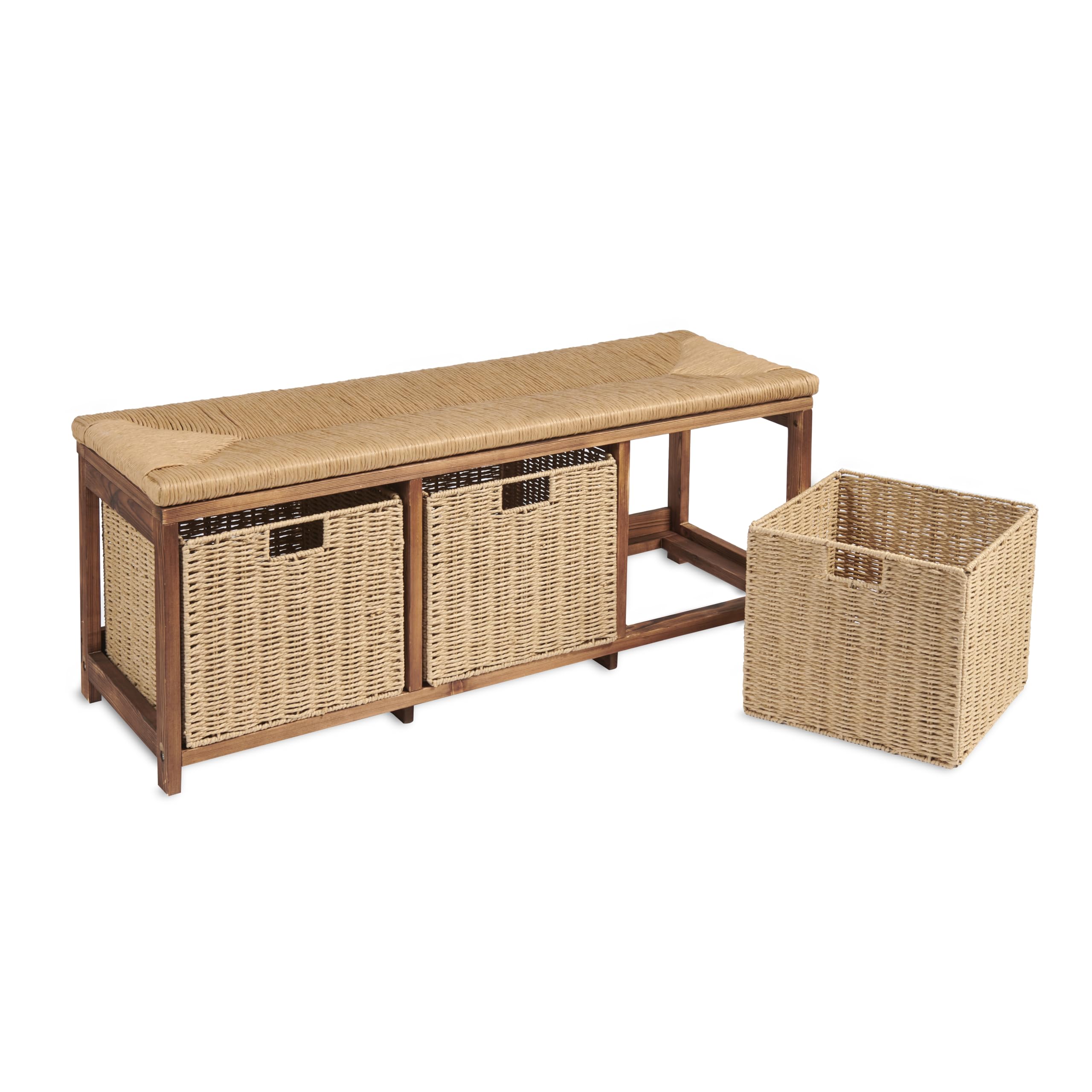 **Badger Basket Kid's Toy Storage Bench with Woven Top & 3 Collapsible Baskets - Light Brown - Perfect for Kids' Room Organization & Playroom Storage**
