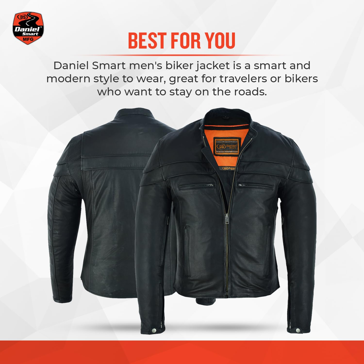Daniel Smart Men's Leather Motorcycle Jacket - Sporty Biker Jacket with Stripe Detailing & Concealed Armory Pockets | Riding Gear for Motorcycle Enthusiasts & Urban Fashion