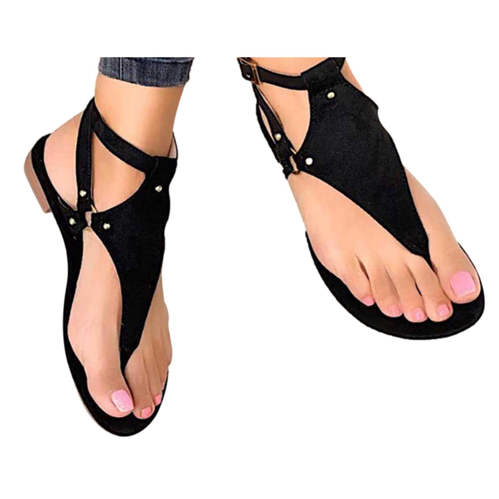NarZhou Women's Dressy & Casual Summer Sandals - T-Strap Flat Open Toe Flip Flops for Beach, Travel & Everyday Wear | Comfortable Walking Shoes for Vacation, Outing and Relaxing
