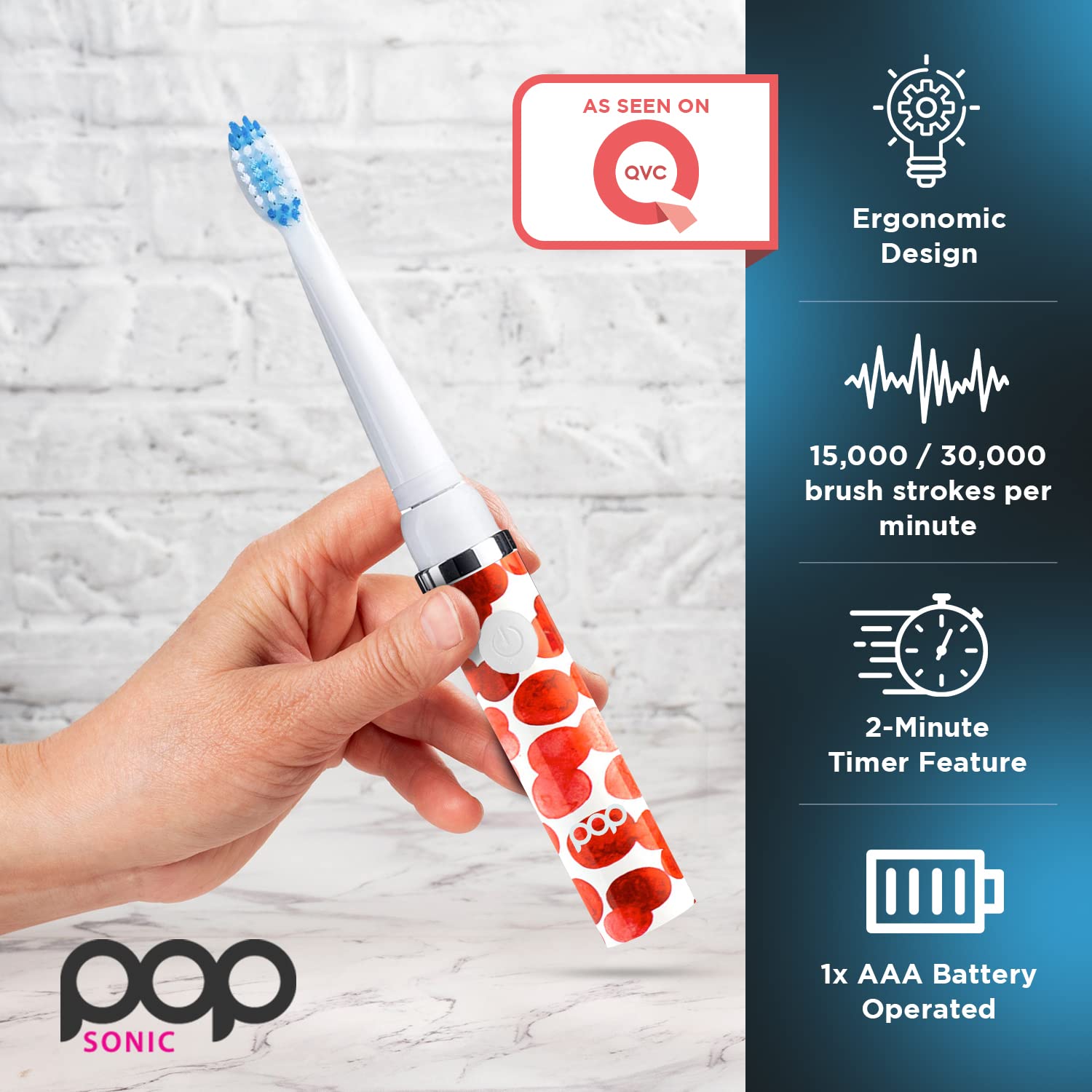 Pop Sonic Electric Toothbrush for Kids & Adults - Red Bubbles Design, 2-Speed (15,000-30,000 RPM), DuPont Nylon Bristles, Battery-Powered Travel Toothbrush - Perfect for Home, Travel & Daily Oral Care