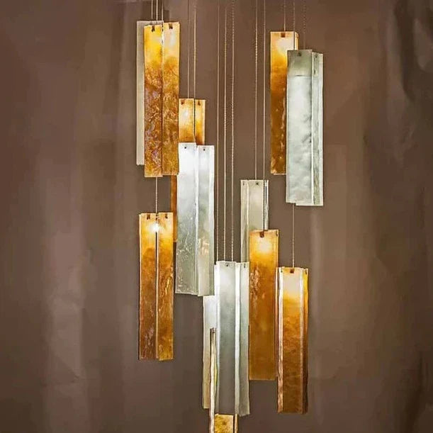 1/25/60/84 Light Colorful Rectangle Cluster Glass Tile Pendant Chandelier - Modern Art Design for Dining Room, Living Room & Bedroom Lighting