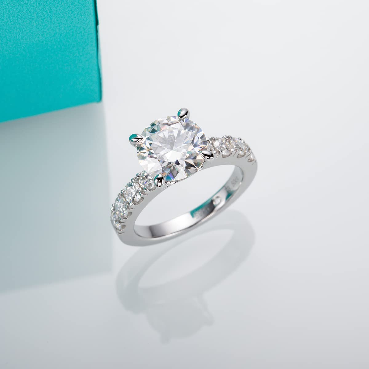 AnuClub 4.3cttw D Color Moissanite Engagement Ring - Round/Oval/Asscher Cut 925 Sterling Silver Women's Promise & Anniversary Ring | Elegant Gift Box | Perfect for Proposals, Weddings & Special Occasions