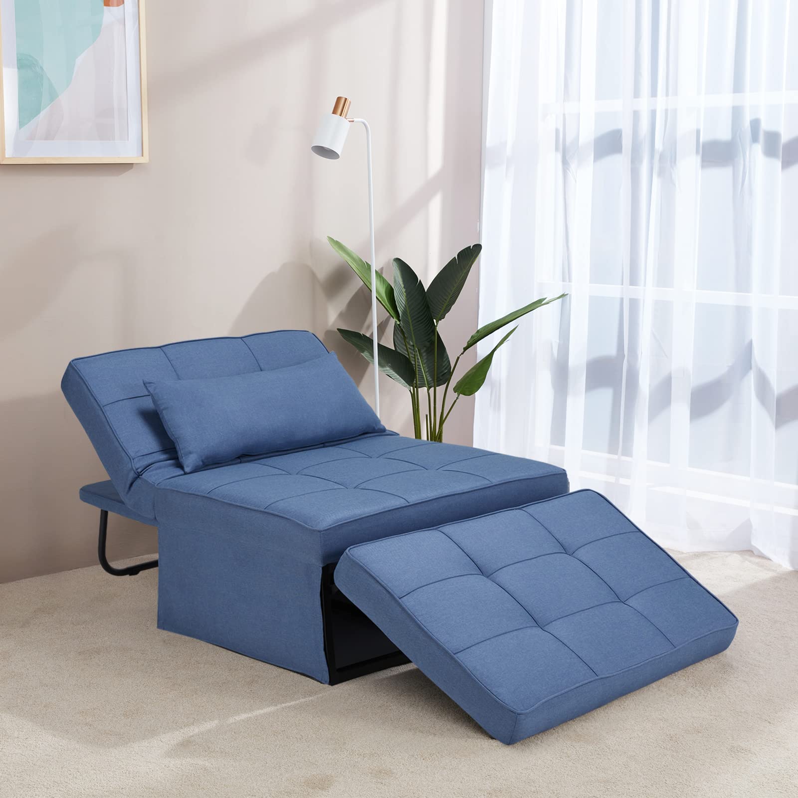 Mdeam 4-in-1 Multi-Functional Sleeper Chair Bed - Convertible Folding Ottoman Sofa Bed with Adjustable Backrest for Small Spaces, Living Room & Guest Room - No Assembly Required (Light Blue) - Perfect for Apartments, Dorms & Home Offices