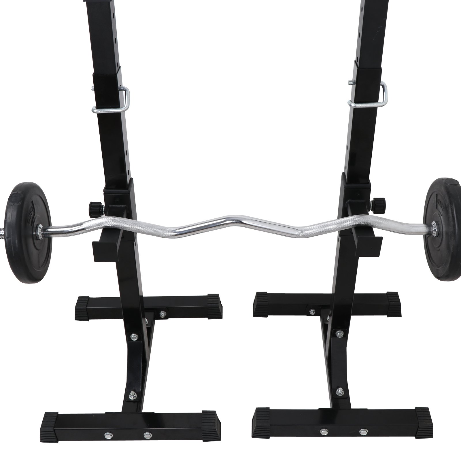 Adjustable Squat Rack 40-66 Inch - Heavy Duty Steel Barbell Bracket with Free Press Bench, Portable Dumbbell Stand for Home Gym, Black - Perfect for Strength Training & Family Fitness Workouts