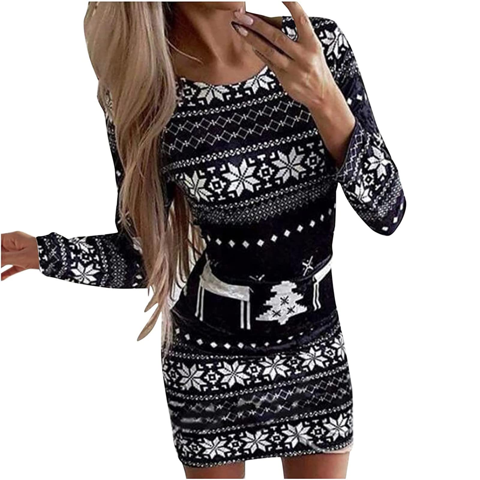 2024 Women's Fall Winter Long Sleeve Boat Neck Sweater Dress - Slim Tunic Pullover for Christmas Holiday & Casual Wear