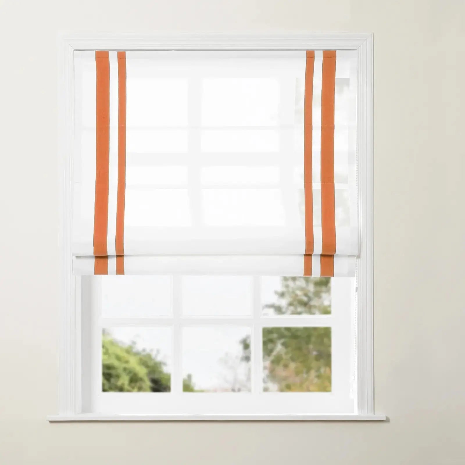 Tyrone Roman Shade with Border Cord Lift - Classic Window Treatment for Living Room & Bedroom - Blackout Fabric for Light Control & Privacy