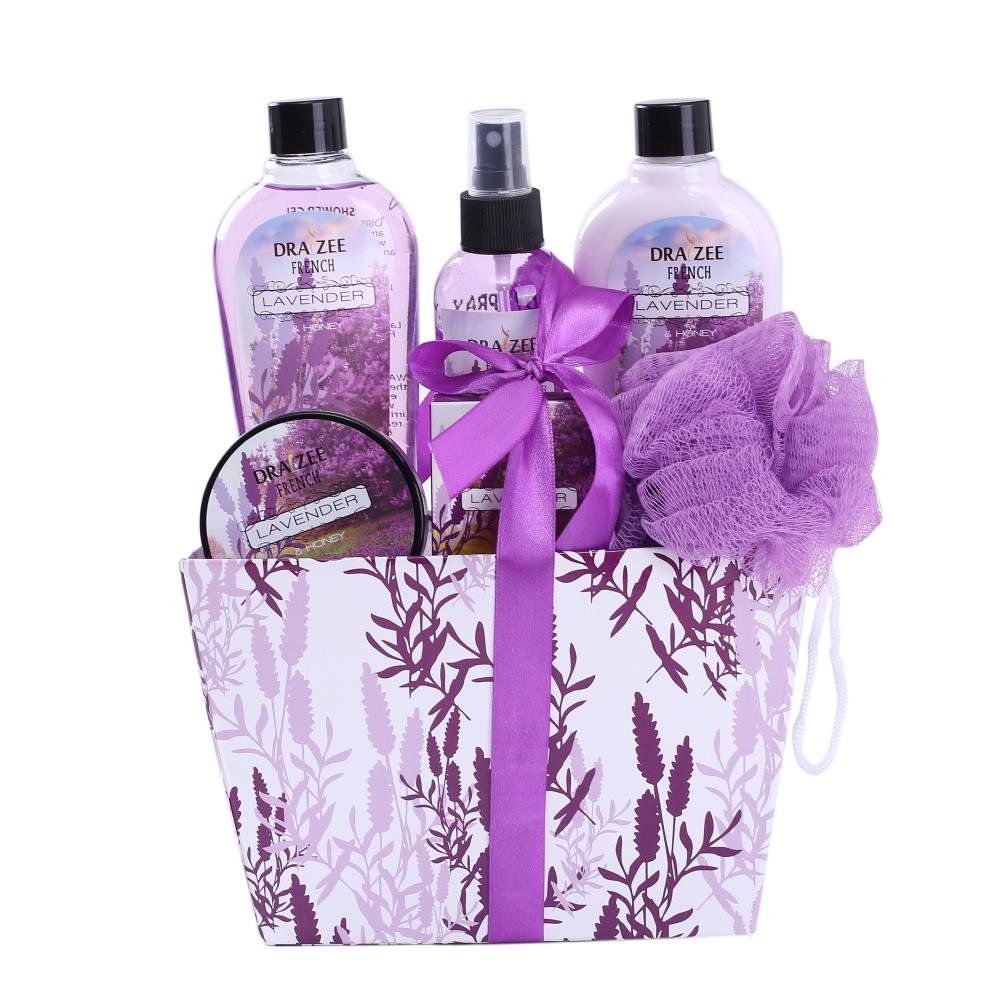 Draizee 5-Piece Lavender Scented Spa Gift Basket for Women - Relaxing Mother's Day Gifts from Daughter/Kids - Perfect for Home Spa, Birthday, Anniversary & Self-Care Moments