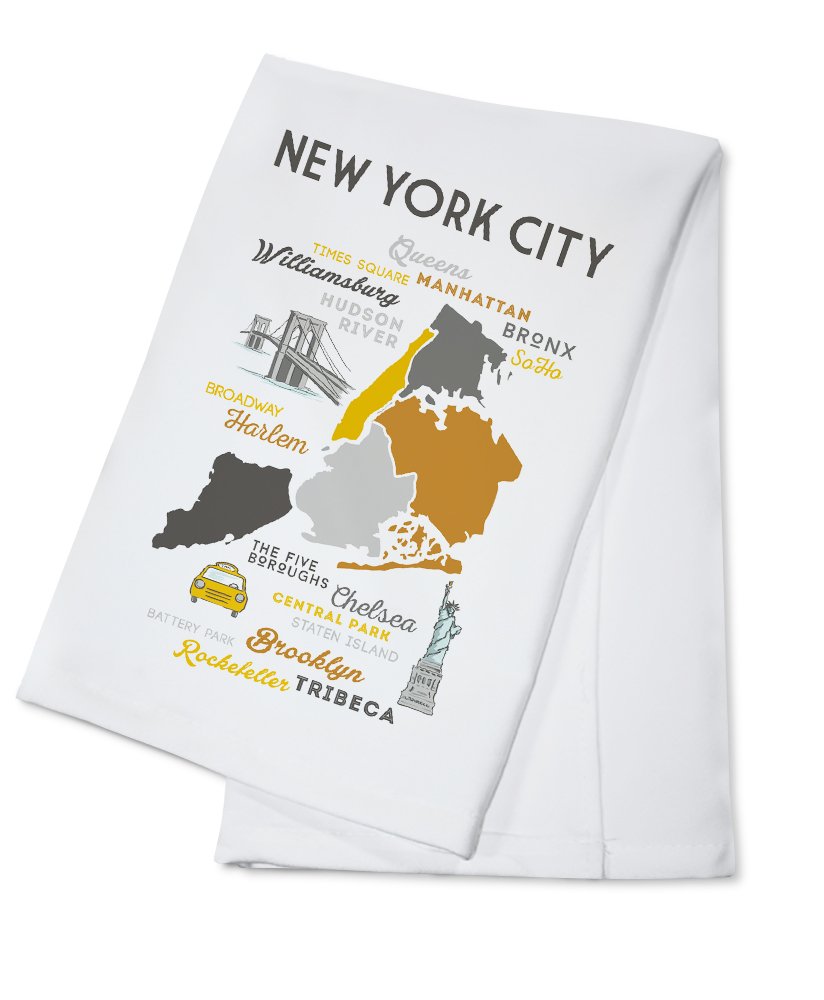 New York City Themed Typography & Icons Cotton Tea Towel - 100% Cotton Decorative Hand Towel for Kitchen, Home Decor & Gift - Perfect for NYC Lovers, Housewarming & Apartment Decor