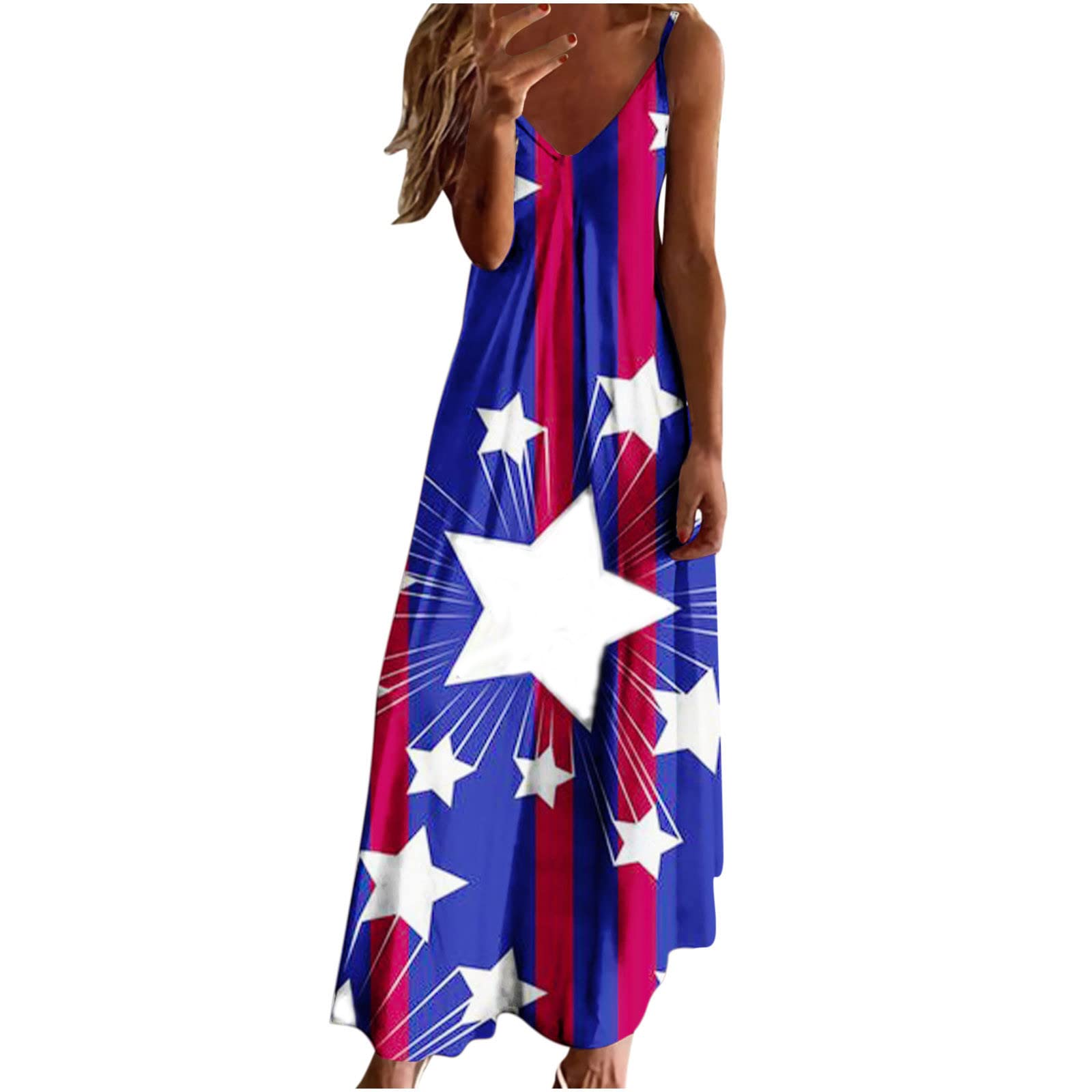 SHOPESSA Women's 4th of July Patriotic Dress - American Flag Print Casual Fitted Summer Dress for Independence Day, BBQ Parties & Outdoor Festivals