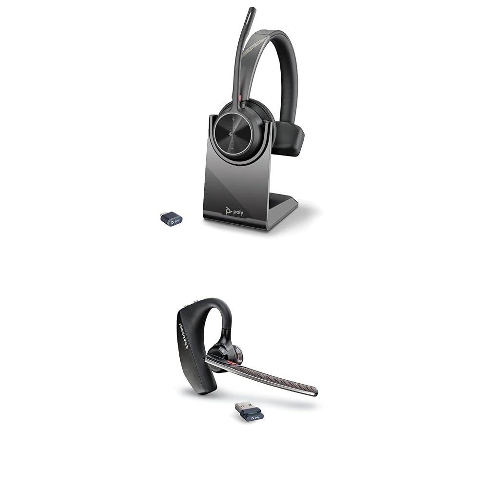 Plantronics Poly Voyager 4310 & 5200 UC Wireless Bluetooth Headset Bundle with Noise Cancelling Mic - Compatible with PC, Mac, Mobile for Home Office, Remote Work & Video Conferencing